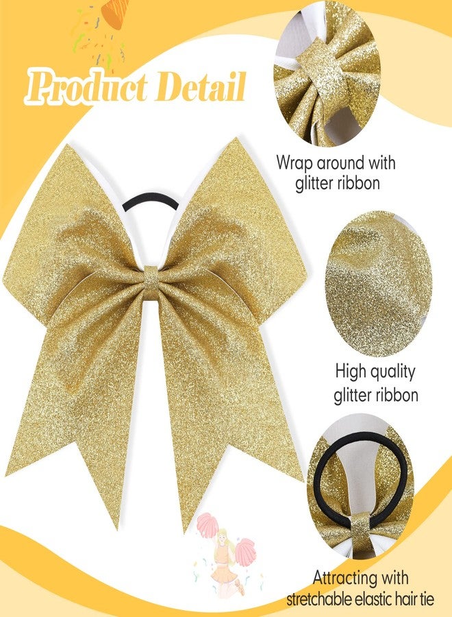 CN 16PCS 8" Large Glitter Cheer Bows for Cheerleaders, CN Sparkly Hair Bows with Elastic Hair Ties Accessories for Teens Girls Women Cheerleading Softball Competition Sports (Gold) - Image 3